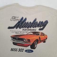 Ford Men’s Beige Mustang Performance Boss 302 Large Back Car Graphic T-Shirt XXL
