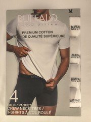 Buffalo by David Bitton Premium White Crew T-Shirts 4 Pack Tag Free Cotton
