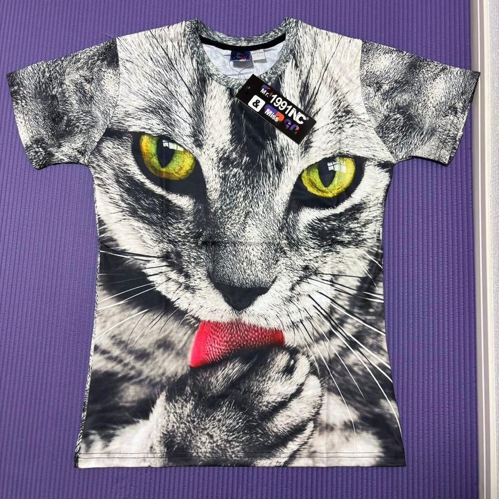 Mr. 1991NC Cat Graphic T-Shirt Men’s Summer Casual Animal Tee L/XL