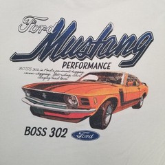 Ford Men’s Beige Mustang Performance Boss 302 Large Back Car Graphic T-Shirt XXL