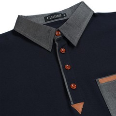 Polo shirt men’s long sleeve polo shirts cotton color sewing pocket TShirt slim…