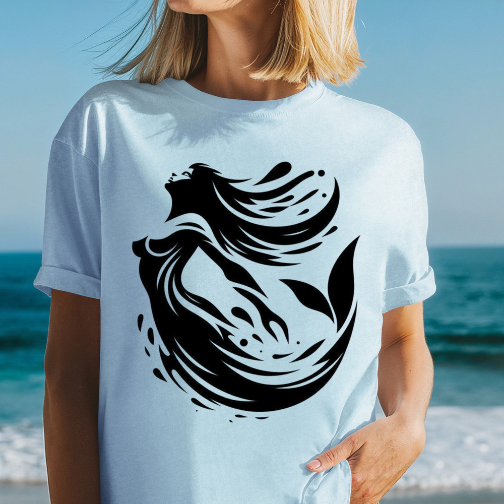 Mermaid Silhouette T-Shirt | Ocean Wave Illustration Tee, Mermaid Vibes Shirt