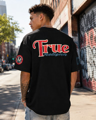 True Religion Black Graphic Tee Shirt Men’s Large Logo Back Patch Streetwear NWT