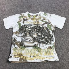 Christian Audigier Shirt Mens Large Skull Rose Rhinestone Graphic Tee Gothic