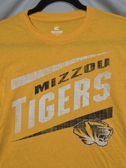 Colosseum Missouri Mizzou Tigers Women’s Small Yellow Crew T-Shirt Front & Back