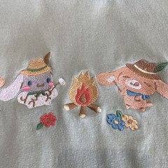 Sanrio Cinnamoroll TShirt Camping Embroidered Green Camp Fire Medium Hello Kitty