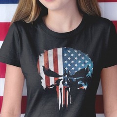 #26 Patriotic Skull T Shirt, USA Flag Tee, Skeleton Head, Independence Day, Gift