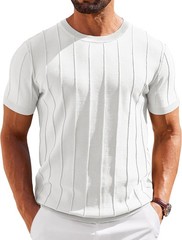 Men’s Casual Short Sleeve Knit T-Shirt – Ribbed Crewneck Pullover Tee