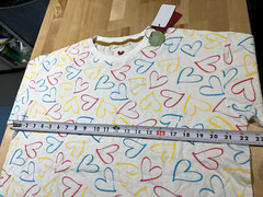OBERMAIN White w/ Multi-color Hearts Design Cotton Bamboo Tshirt, Unisex Men’s M