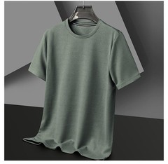 Mens Knitted O-neck Breathable Thin Cashmer Short Sleeve Tee Solid Color Tops