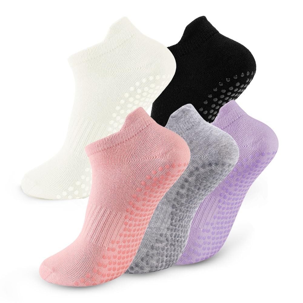 Pilates Grip Socks for Women – Non-Slip Yoga Crew Socks (5 Pairs