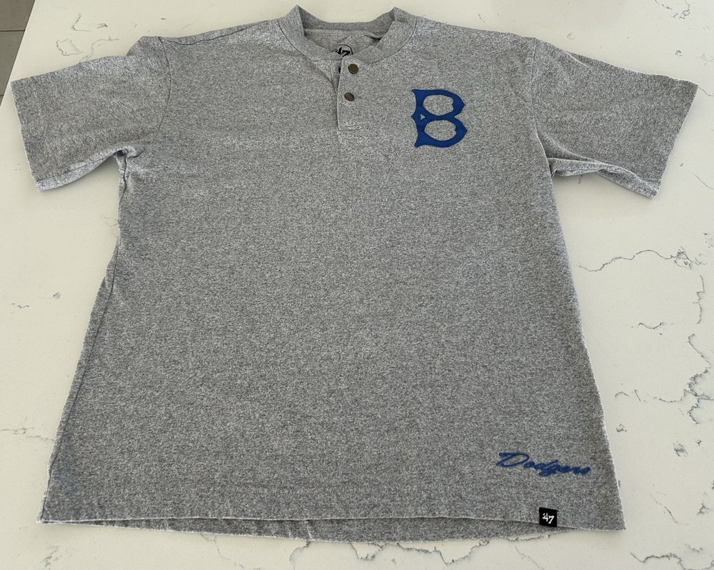 Brooklyn Dodgers Gray Heavyweight Henley 47 Brand Shirt Mens XL Embroidered