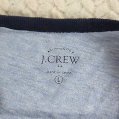 J.Crew Mens Large Blue Navy Raglan Long Sleeve Baseball T-Shirt F5167 Cotton