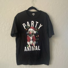 Holiday Time Christmas Dog Graphic Print Black Men’s L Short Sleeve T-Shirt