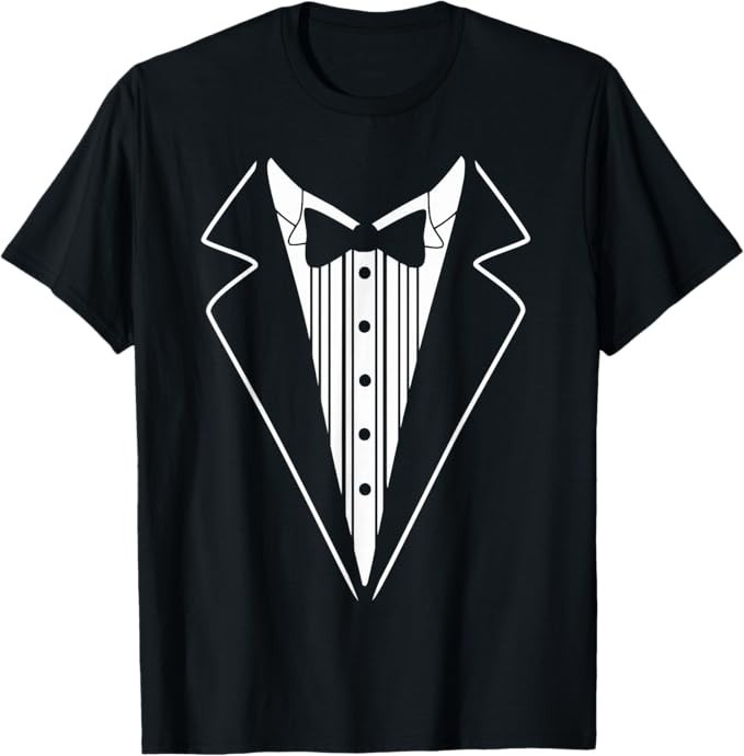 Tuxedo Shirt Men’s T-Shirt Medium Black Bow Tie Funny Tee Formal Graphic Top