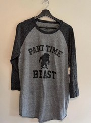 Disney Parks Shirt Mens Large Gray Part Time Beast Graphic Long Sleeve Raglan