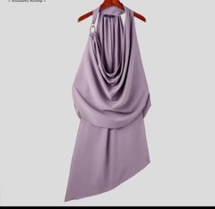 Unisex Small Cowl Neck O-Ring Linked Irregular Sleeveless Tank Tops Purple