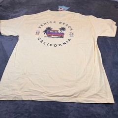 ComfortWash Venice Beach California Graphic Pocket T-Shirt Mens Large Yellow NEW