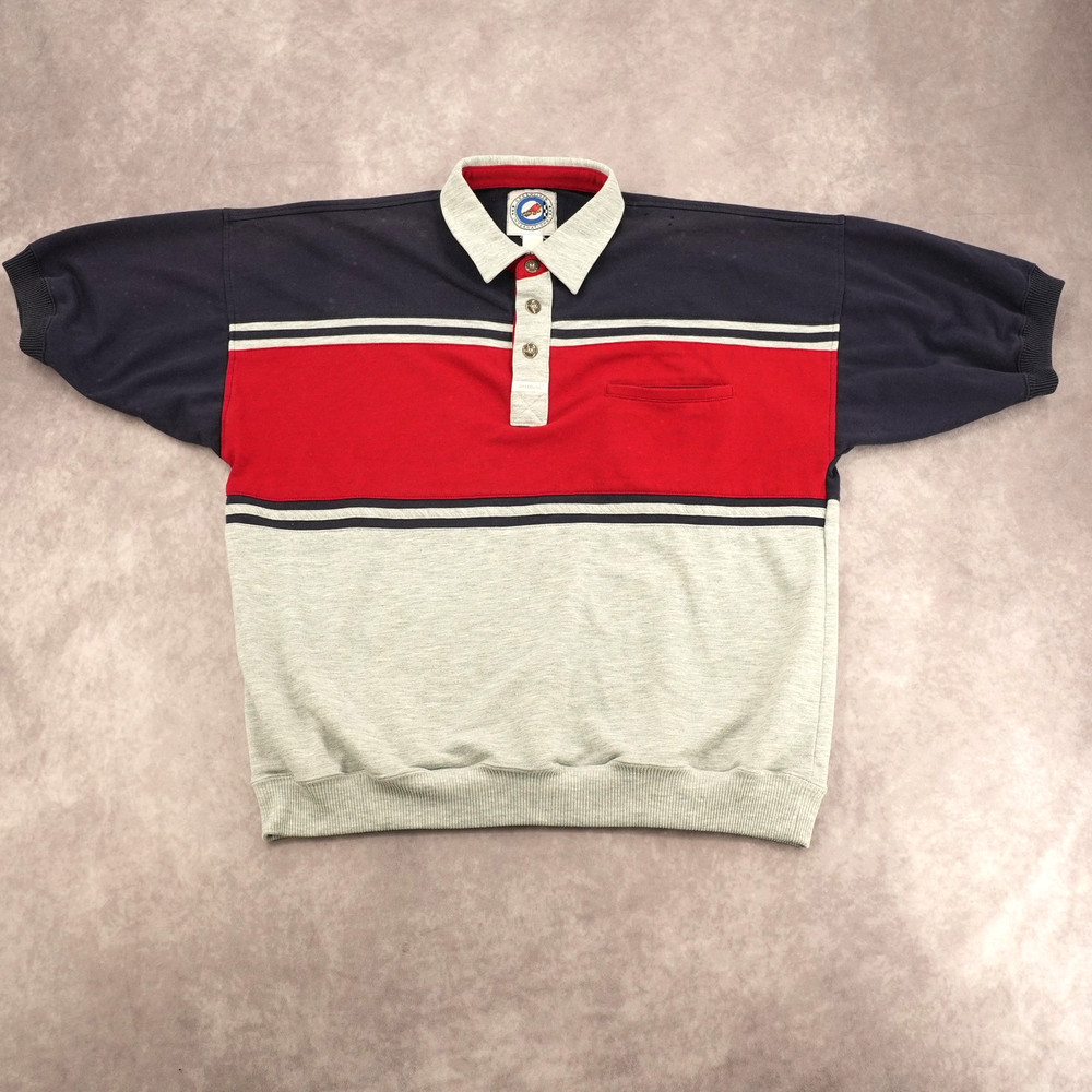 Greenline International Vintage 90s Ribbed Panel Striped Collared Polo Shirt