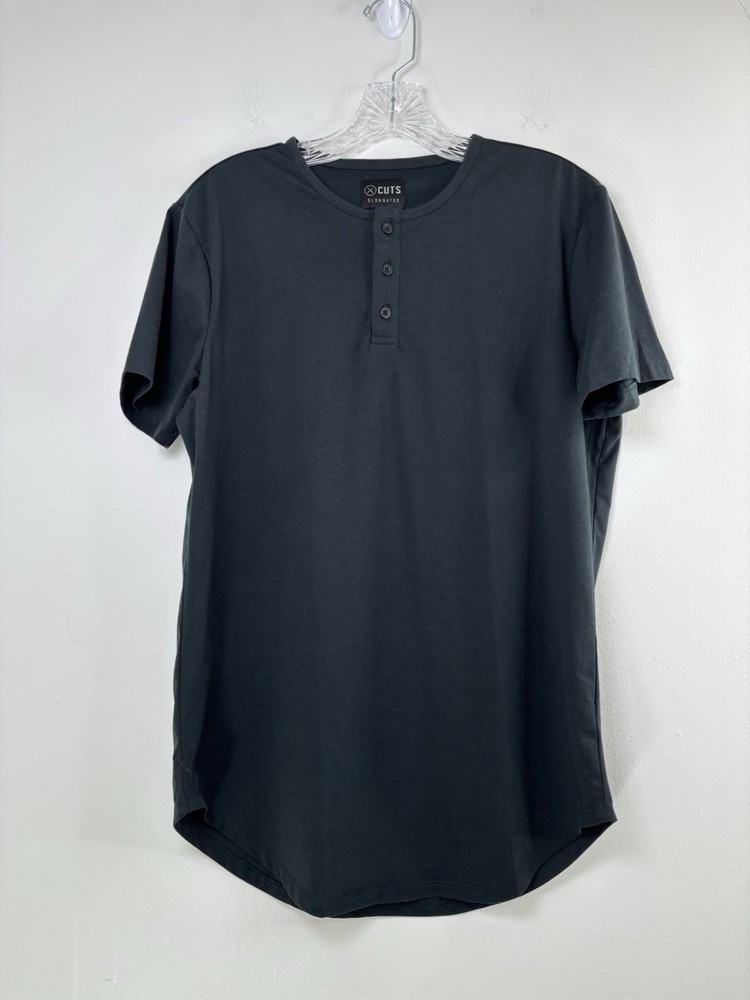 CUTS AO Henley Curve-Hem Tee Medium Black PYCA Pro® Elongated Short Sleeve Shirt