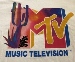 NEW MTV Logo Desert Scene Watercolor Paints Men’s White T-Shirt Various Sizes