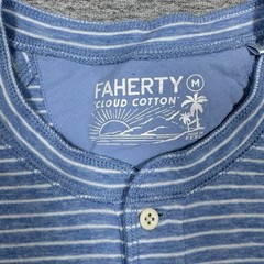 Faherty Shirt Mens Medium Blue Striped Cloud Cotton Henley Long Sleeve Preppy