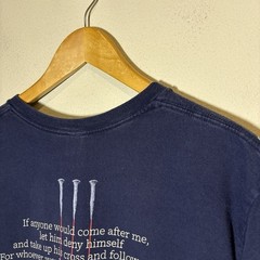 Vintage Christian Jesus Shirt L Navy His Betrayal His Blood Priceless Religion
