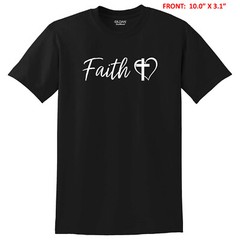 FAITH with CROSS & HEART UNISEX T-SHIRT S-3X GREAT GIFT -10 COLOR OPTIONS