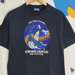 Vintage 80s Rainbow Whale Nature Tshirt Eagle XL Paul Winter Common Ground Retro