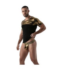 TOF PARIS T-Shirt Metal Lurex Edging Half-Cotton Half-Metallic Gold Shirt 18