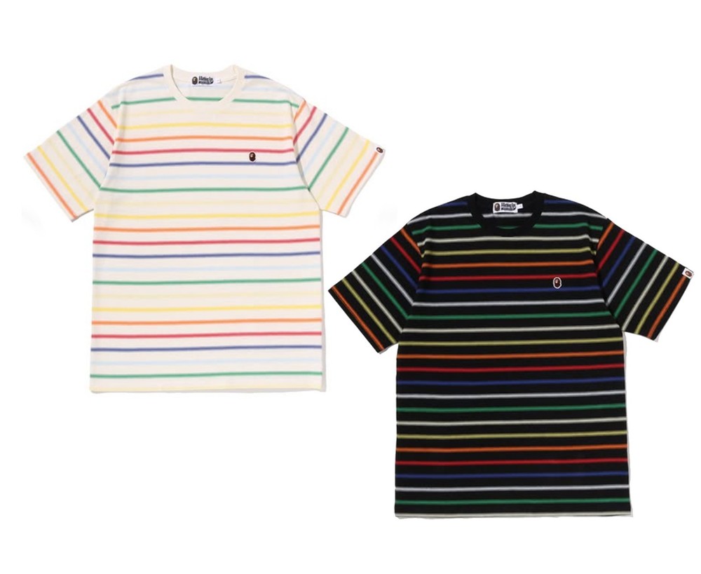 A BATHNIG APE Men’s APE GRADIENT RAINBOW STRIPE ONE POINT TEE 1M30109308