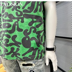 Men’s Green Graphic T-Shirt Vintage Abstract Print Cotton Casual O-Neck Tee