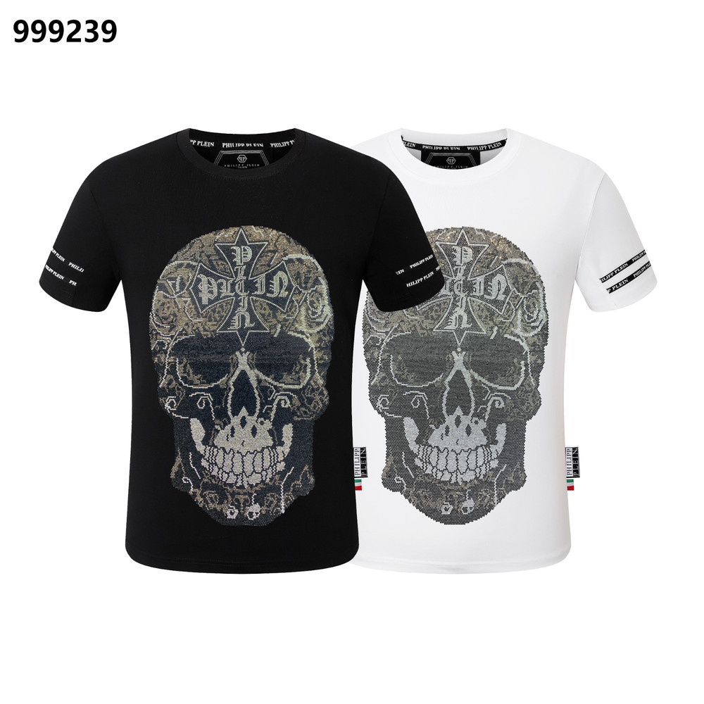 PHILIPP PLEIN T-shirt Round Neck SS PP Glass Black/White Size Medium