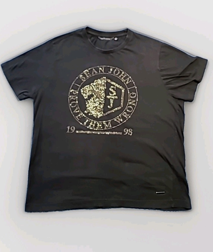 Sean John Shirt Mens XL Black Bling Short Sleeve Prove Them Wrong 1998 Y2K Styl