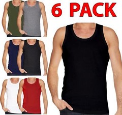 6 Pack Mens Vests 100% Cotton Plain Tank Gym Sports Summer Training Tops S-2XL