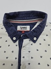 Tommy Jeans Men’s White Pattern Polo Shirt Size S Contrast Collar