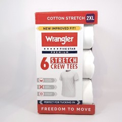 Wrangler Men Crew Neck Undershirts White Cotton Stretch T Shirts 6 Pack Size 2XL