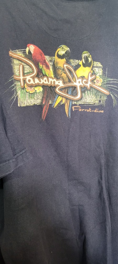 Panama Jack Adult’s 2XL Distressed Parrot-dise Navy Blue Graphic Logo T-shirt