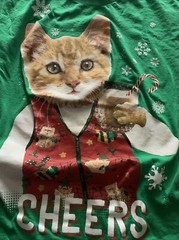 Ugly Christmas Shirt Cat Men’s Drunk Cheers Kitty Drinking Eggnog Party Medium