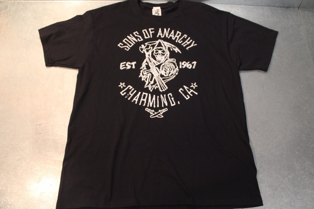 SONS OF ANARCHY Shirt L Road Gear CHARMING CA EST 1967 Grim Reaper Harley TEE LG
