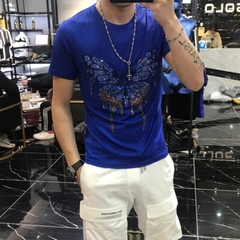 New Fashion Trend Butterfly Hot Drilling Rhinestones Summer Luxury Men T-Shirt