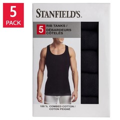 NEW 5-Pack Black White Stanfield’s Men’s Ribbed Tank S-XXL 100% Cotton FREE SHIP