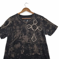 Affliction T-Shirt Mens Medium Black V-Neck Angel Wings Cross Bleach Wash Y2K M