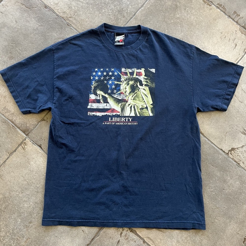 Y2K Top Heavy Statue Of Liberty Skater Grunge USA T-Shirt Mens XL