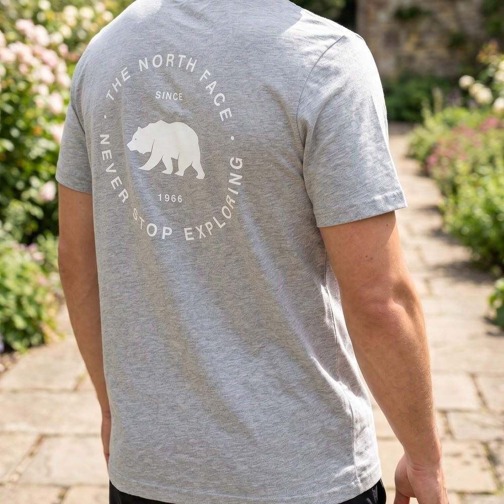 The North Face Mens Grey Short Sleeve Bear Never Stop Exploring Graphic T-Shirt
