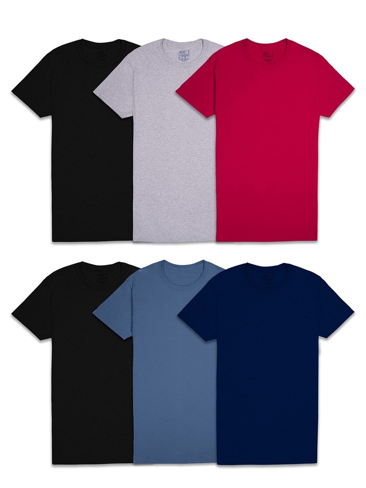 6 Pack Mens Eversoft 100%Cotton Stay Tucked Tag-free Crew T-Shirt Large May Vary