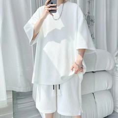 Short Sleeve T-Shirt Men Two-Piece Set Casual Loose Fit Round Neck Summer Beach