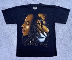 Vtg The Roxx 90s Mens L Black Graphic T Shirt Single Stitch Bob Marley Lion Zion