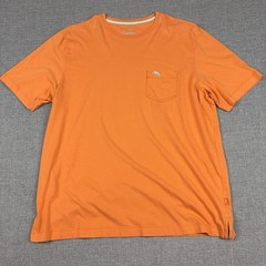 Tommy Bahama Shirt Mens M Orange Pima Cotton Pocket Tagless Logo Jersey Crewneck