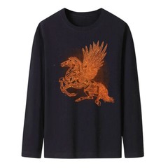 New Fashion Horse Wing Rhinestone Diamond Long Sleeve Luxury Men Trend T-Shirt